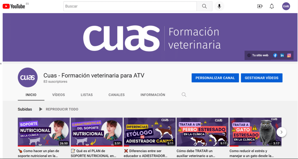 Canal de Youtube de CUAS veterinaria